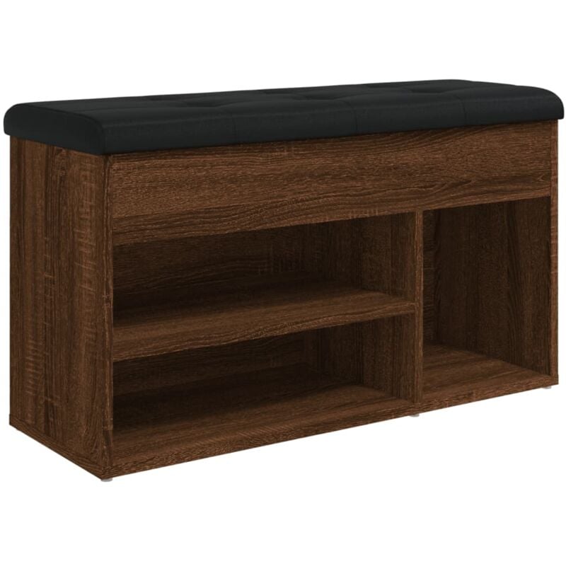 Banc de rangement à chaussures avec coussin d'assise 82 x 32 x 45,5 cm bois d'ingénierie couleur chêne marron DEC024875