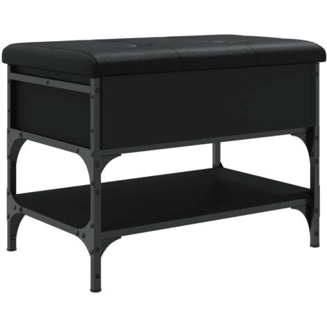Banc de rangement à chaussures avec coussin d'assise noir 62 x 42 x 45 cm en bois d'ingénierie noir et métal DEC024919