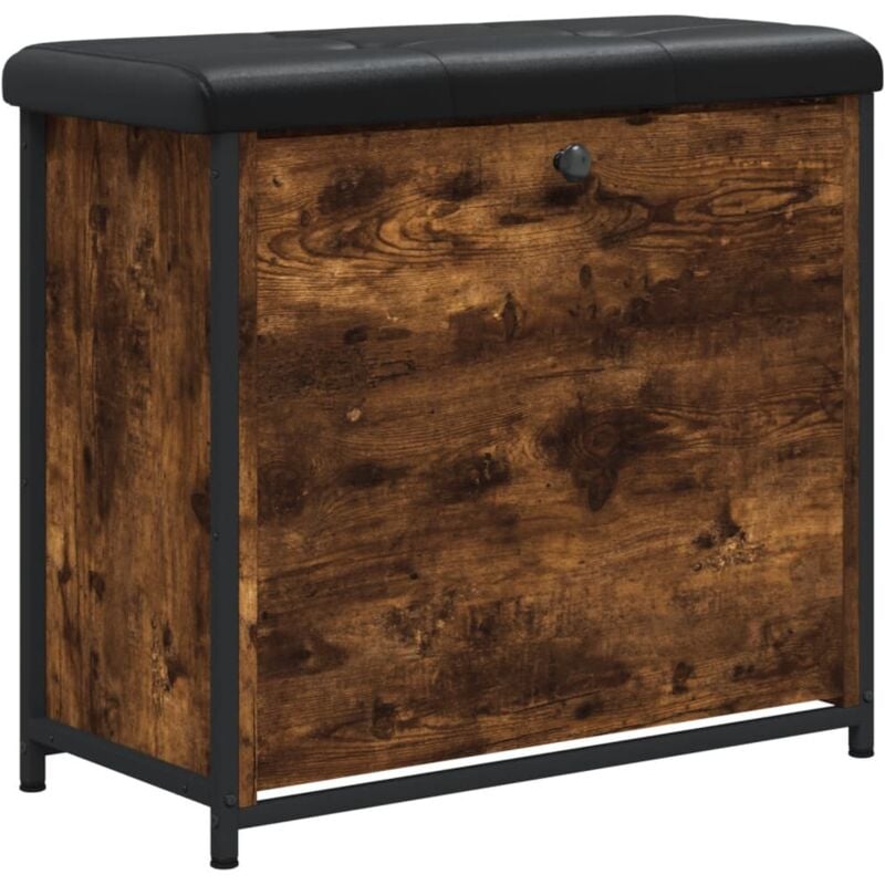 Banc de rangement à chaussures avec tiroir rabattable bois d'ingénierie couleur chêne fumé 62 x 32 x 56 cm DEC024822
