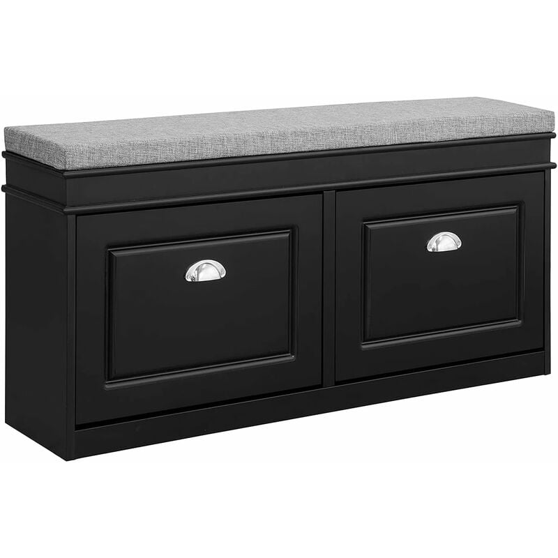 SoBuy FSR64-SCH Banc de rangement à Chaussures Armoire à Chaussures 2 Abattants avec Coussin – Noir