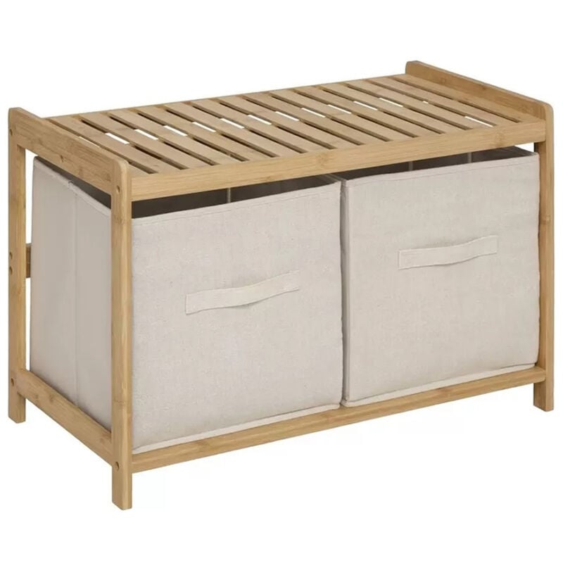 Banc de rangement avec 2 paniers en bambou coloris marron - Longueur 66 x Profondeur 44 x Hauteur 35 cm