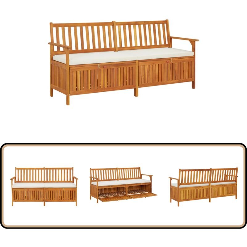 Banc de rangement avec coussin 170 cm Bois d'acacia solide - Banc De Jardin - Banc De Rangement - Meuble De Jardin - Acacia Massif - Mobilier De