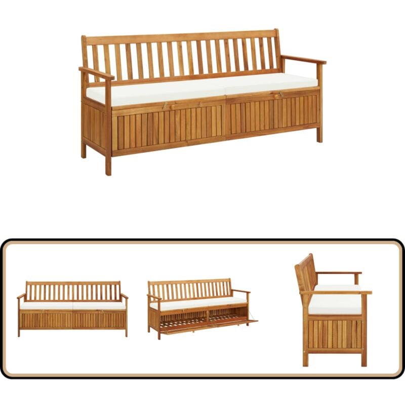 Banc de rangement avec coussin 170 cm Bois d'acacia solide - Banc De Jardin - Banc De Rangement - Mobilier De Jardin - Jardin - Terrasse