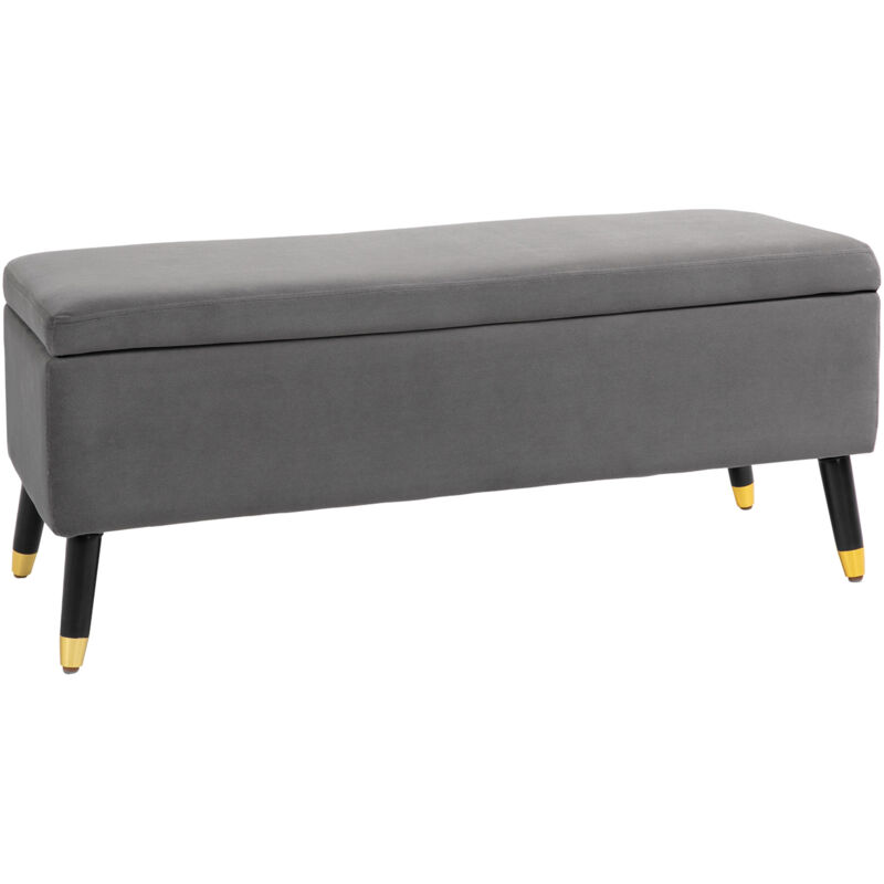 Banc de rangement avec coussin, coffre banc en métal et mousse, bois d'hévéa, gris anthracite, 110 x 43 x 45 cm