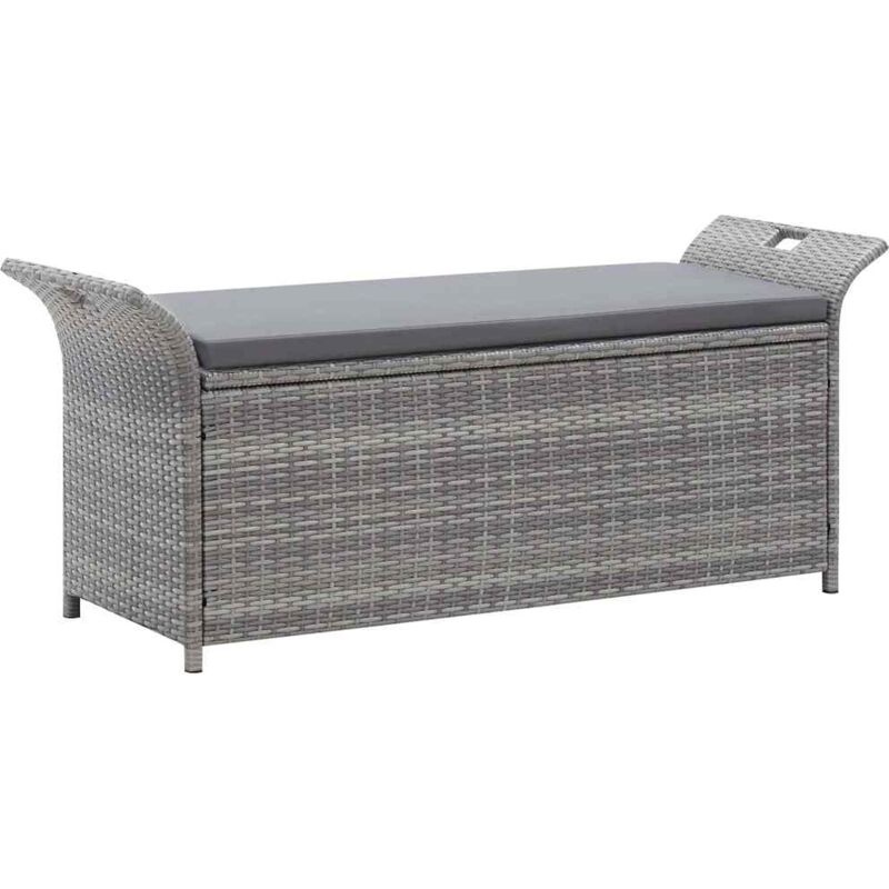 Banc de rangement avec coussin Gris 138 cm Résine tressée - Betterlife