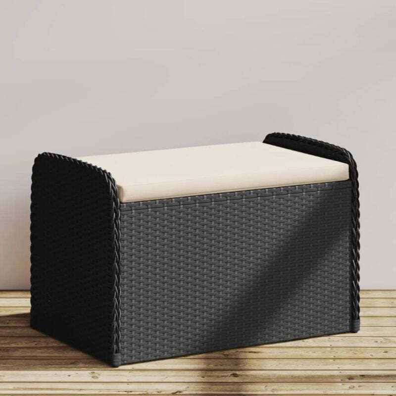 Vidaxl - Banc de rangement avec coussin noir 80x51x52 cm résine tressée