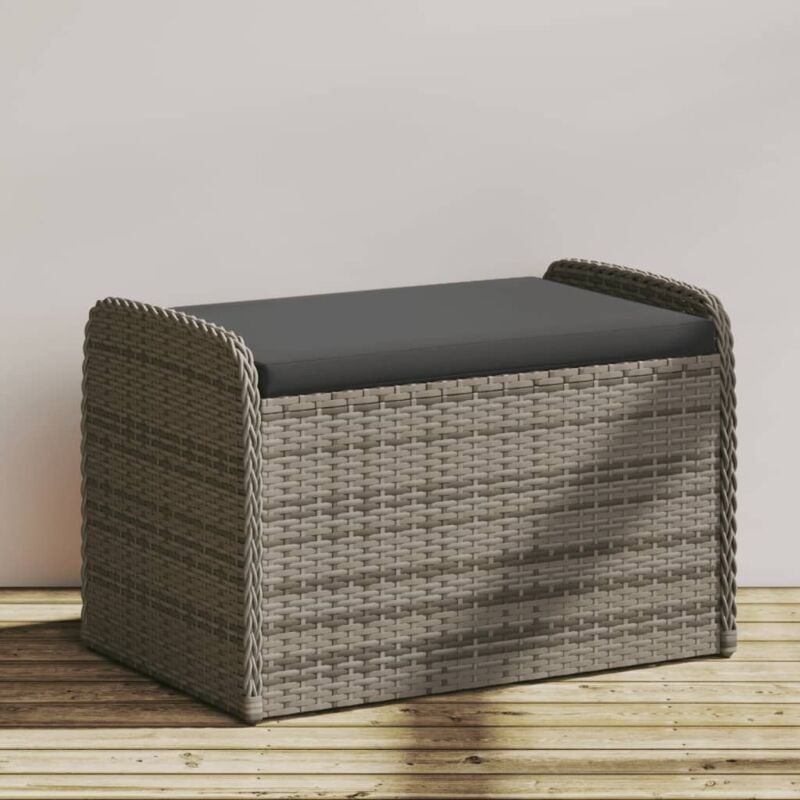 Banc de rangement avec coussin gris 80x51x52 cm résine tressée Vidaxl