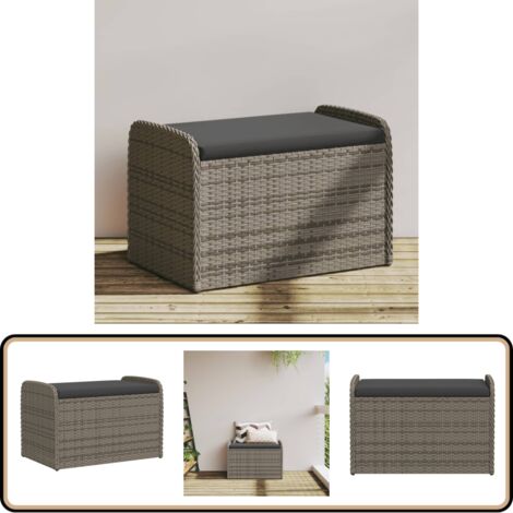 Banc de rangement avec coussin gris 80x51x52 cm résine tressée - Banc De Jardin - Meuble De Jardin - Rangement Extérieur - Résine Tressée - Mobilier D'extérieur