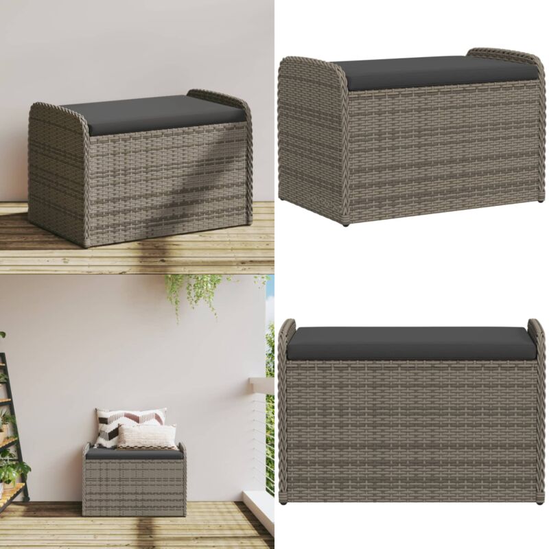 Banc de rangement avec coussin gris 80x51x52 cm résine tressée - Banc De Jardin - Meuble De Jardin - Rangement Extérieur - Résine Tressée - Mobilier