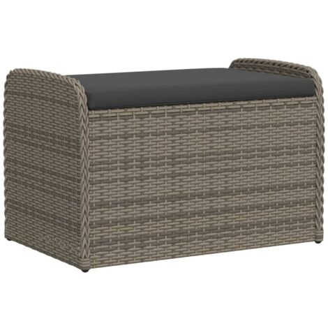 Banc de rangement avec coussin gris 80x51x52 résine tressée