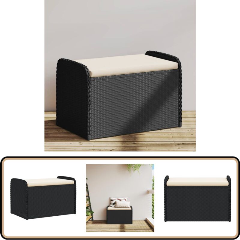 Vidaxl - Banc de rangement avec coussin noir 80x51x52 cm résine tressée - Banc De Jardin - Meuble De Jardin - Rangement Extérieur - Banc Avec Coffre