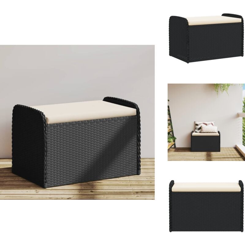 Banc de rangement avec coussin noir 80x51x52 cm résine tressée - Banc De Jardin - Meuble De Jardin - Rangement Extérieur - Banc Avec Coffre - Résine