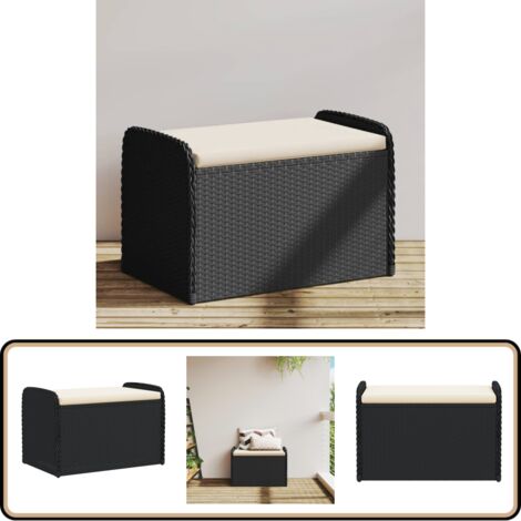 Banc de rangement avec coussin noir 80x51x52 cm résine tressée - Banc De Jardin - Meuble De Jardin - Rangement Extérieur - Banc Avec Coffre - Résine Tressée