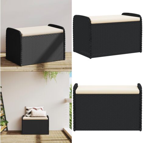 Banc de rangement avec coussin noir 80x51x52 cm résine tressée - Banc De Jardin - Meuble De Jardin - Rangement Extérieur - Banc Avec Coffre - Résine Tressée - Home & Living