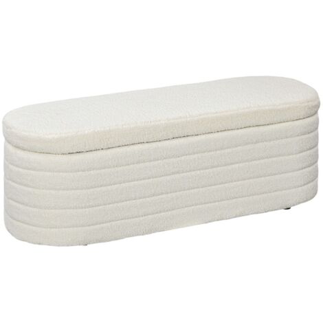 Banc de Rangement avec Coussin - Tissu Peluche Teddy Doux - Pieds en Bois Naturel - Pour Chambre/Entrée