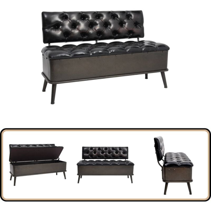 Vidaxl - Banc de rangement avec dossier 110 cm Noir Similicuir - Banc Coffre - Banc Rangement - Meuble Vintage - Banc Design - Mobilier Salle à Manger
