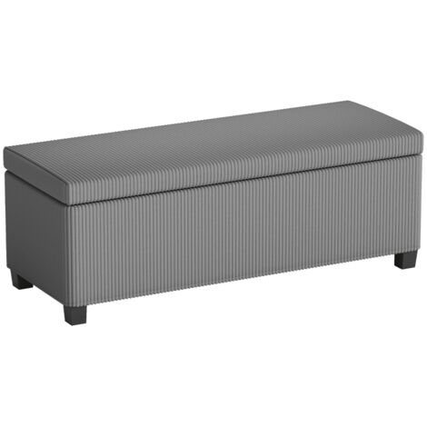 Banc de rangement avec housse en velours côtelé gris, banquette rembourrée pour salon, chambre, entrée