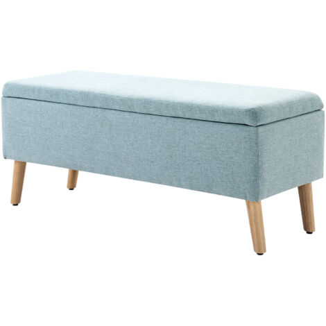 Banc de rangement , banquette capitonnée aspect lin, coffre de rangement avec pieds en bois, banc coffre pour salon, chambre, entrée, 110 x 39 x 45 cm, vert clair