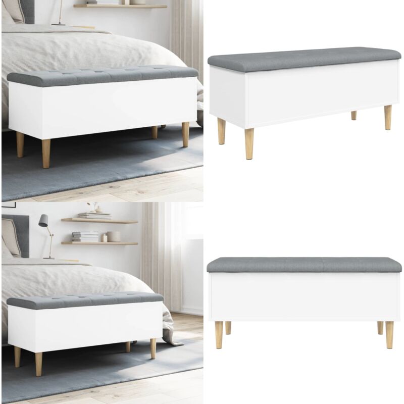 Banc de rangement blanc 102x42x46 cm bois d'ingénierie - Banc Coffre - Banc Rangements - Banc Entrée - Meuble Rangement - Mobilier Intérieur - Home &