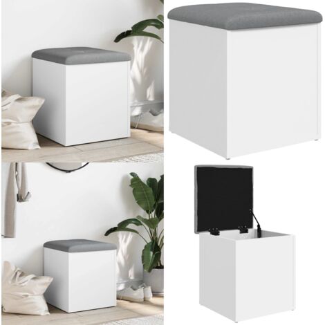 Banc de rangement blanc 42x42x45 cm bois d'ingénierie - Banc Coffre - Banc Rangement - Banc Entrée - Meuble Rangement - Mobilier Intérieur - Home & Living