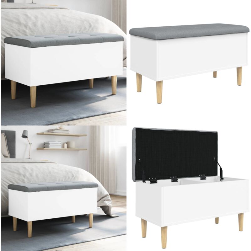 Banc de rangement blanc 82x42x46 cm bois d'ingénierie - Banc Coffre - Banc Rangement - Banc Entrée - Meuble Rangement - Banc Design - Home & Living