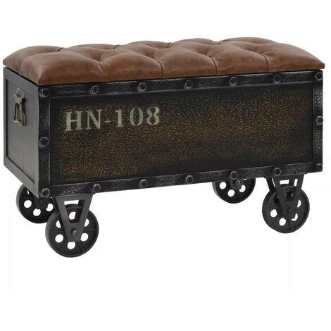Banc de rangement Bois massif et similicuir 80,5x41x50 cm