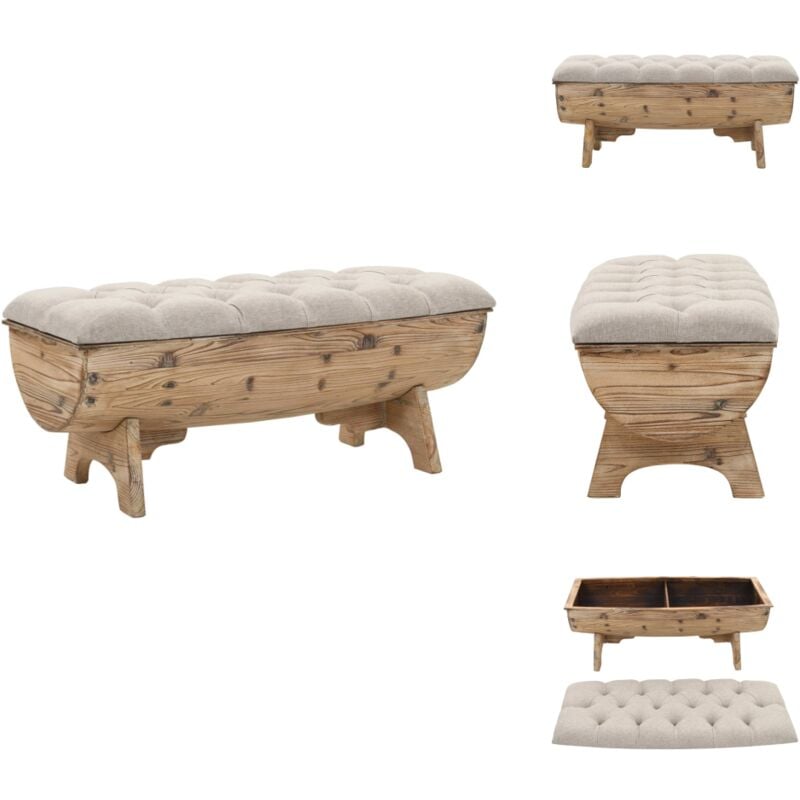 Vidaxl - Banc de rangement Bois massif et tissu 103 x 51 x 44 cm - Banc Coffre - Banc Rangement - Meuble Rangement - Banc Design - Mobilier Rustique
