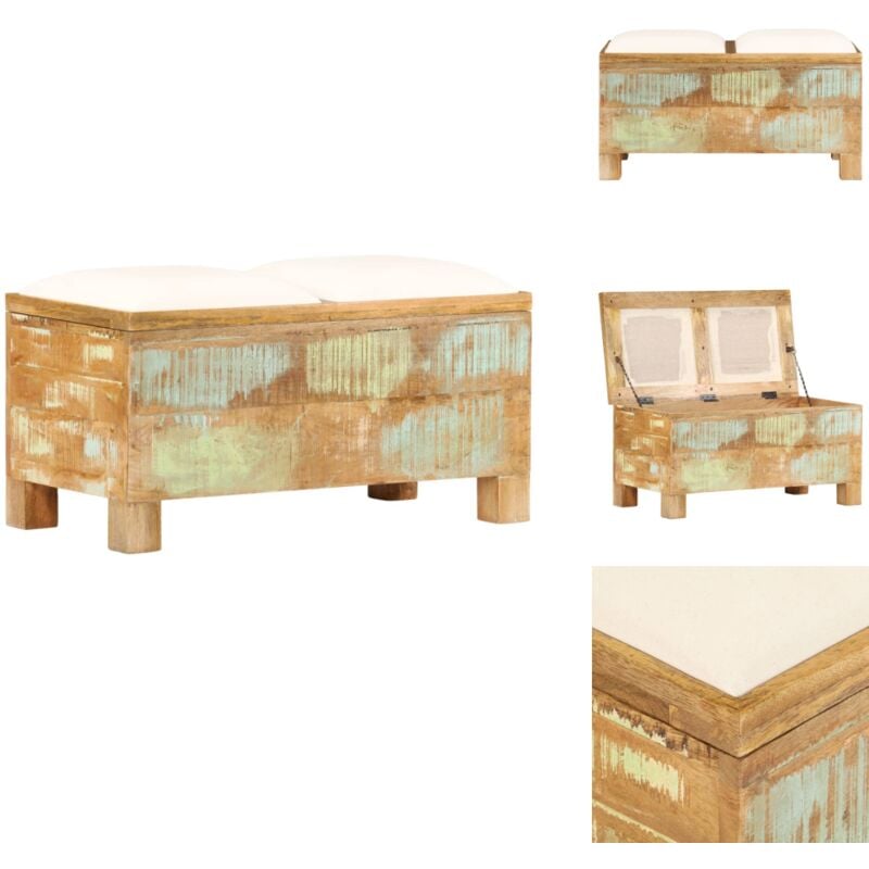 Banc de rangement Bois massif recyclé 80 x 40 x 40 cm - Banc Coffre - Banc Rangement - Meuble Retro - Mobilier Design - Banc Bois Massif