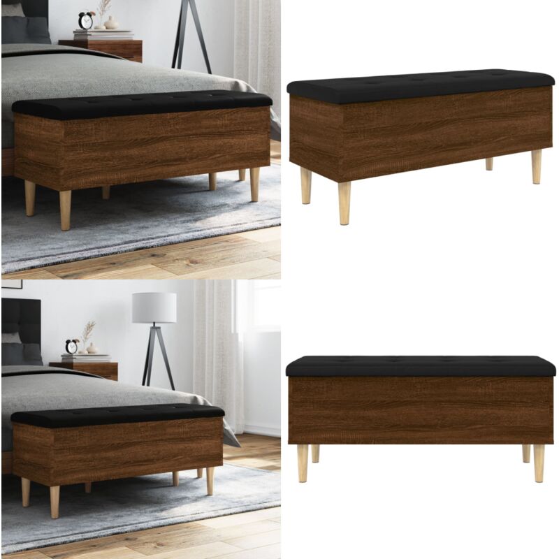 Banc de rangement chêne marron 102x42x46 cm bois d'ingénierie - Banc Coffre - Banc Rangement Intérieur - Banc Entrée - Meuble Rangement - Banc Design