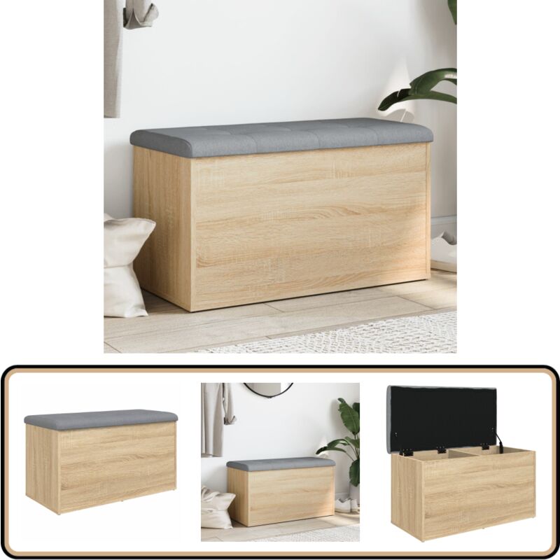 Banc de rangement chêne sonoma 82x42x45 cm bois d'ingénierie - Banc Coffre - Banc Rangement - Banc Entrée - Meuble Rangement - Mobilier Intérieur