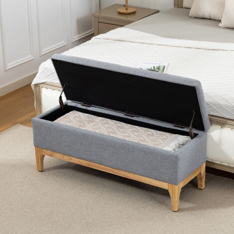 Banc de rangement. coffre de rangement avec couvercle amovible style scandinave. en tissu lin. 110 x 39 x 45 cm. gris