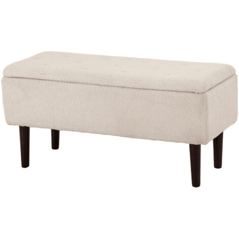 Banc de rangement coffre de rangement pieds en bois de caoutchouc 95 x 38 x 45 cm beige