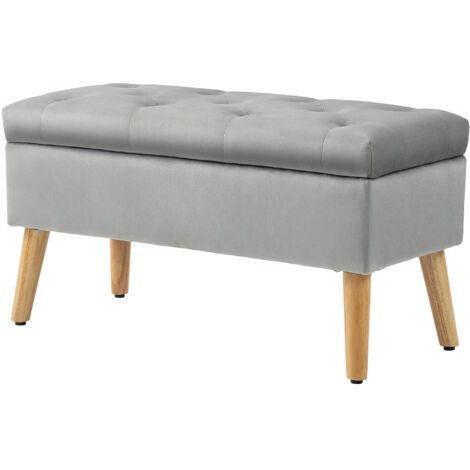 Banc de rangement coffre de rangement tissu effet velours pieds en bois charge max. 120 kg 80 x 35 x 42 cm, gris