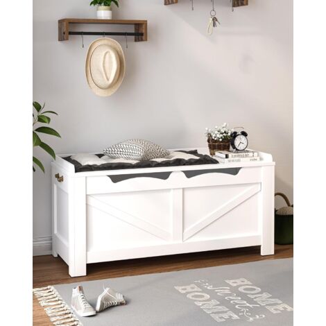 Banc de rangement coffre relevable 40 x 100 x 48 cm – Panneau de particules et métal – Capacité jusqu'à 300 livres – Design blanc mat