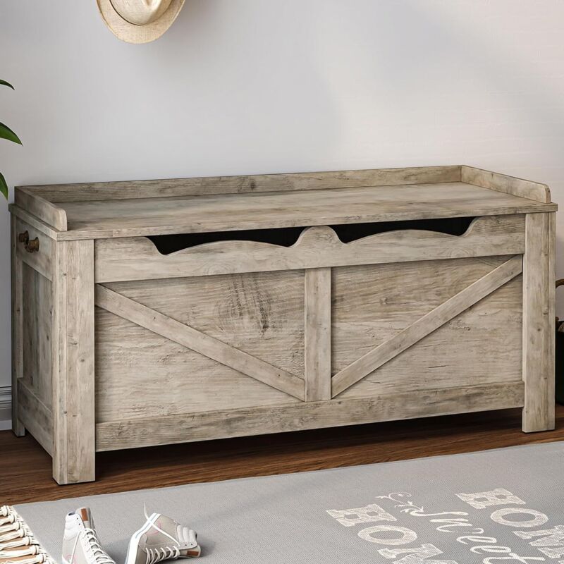 Banc de Rangement, Couvercle Relevable avec 2 Charnières Sécurité
