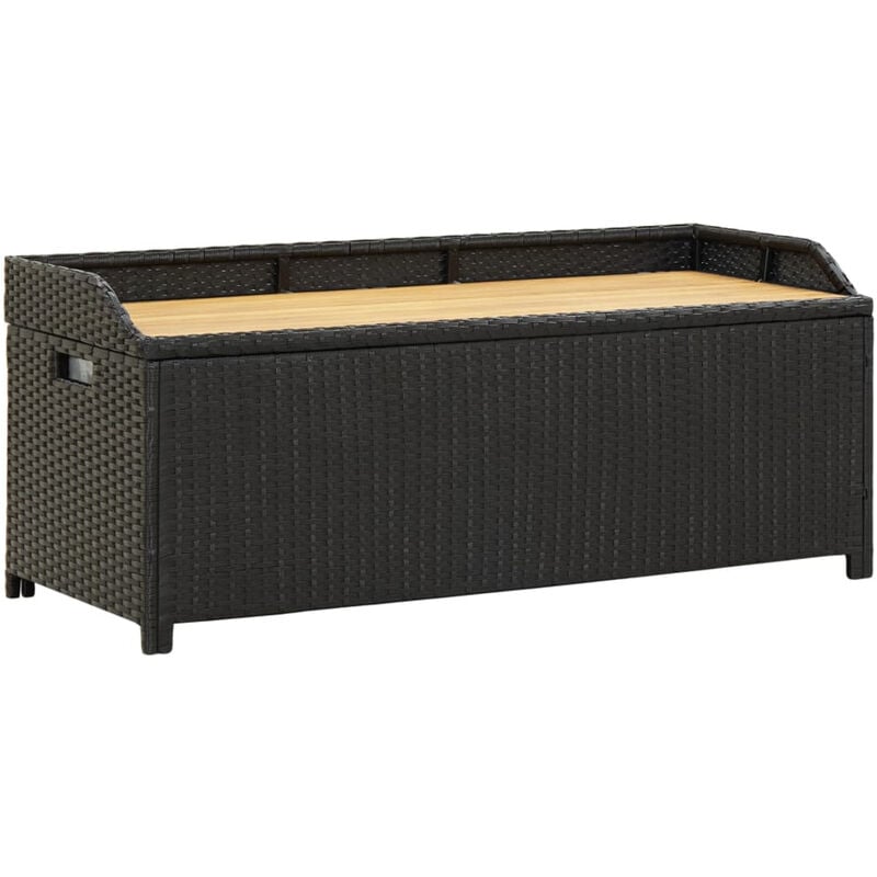 Banc de rangement de jardin 120 cm Resine tressee Noir