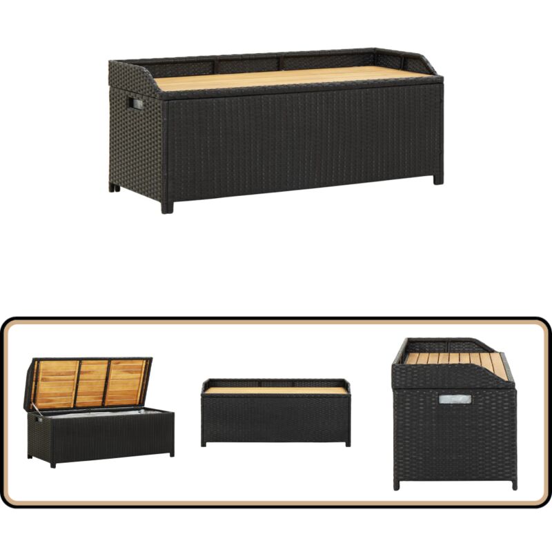 Vidaxl - Banc de rangement de jardin 120 cm Résine tressée Noir - Banc De Jardin - Meuble De Jardin - Rangement Exterieur - Banc Avec Rangement