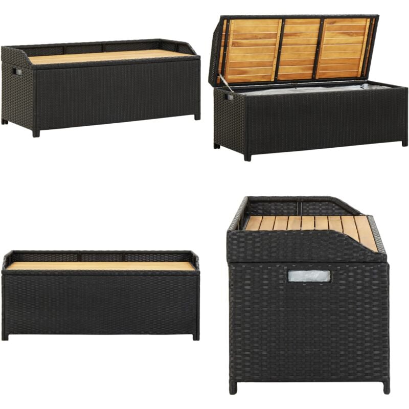 Vidaxl - Banc de rangement de jardin 120 cm Résine tressée Noir - Banc De Jardin - Meuble De Jardin - Rangement Exterieur - Banc Avec Rangement