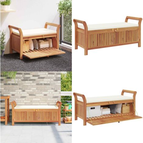 Banc de rangement de jardin avec coussin 126 cm Bois d'acacia - Banc De Jardin - Meuble De Jardin - Mobilier De Jardin - Banc De Rangement - Rangement Extérieur - Home & Living