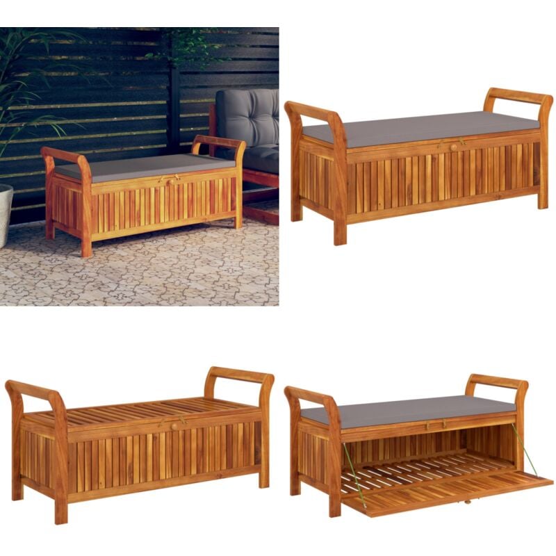 Vidaxl - Banc de rangement de jardin avec coussin 126 cm Bois d'acacia - Banc De Jardin - Meuble De Jardin - Mobilier De Jardin - Banc De Rangement