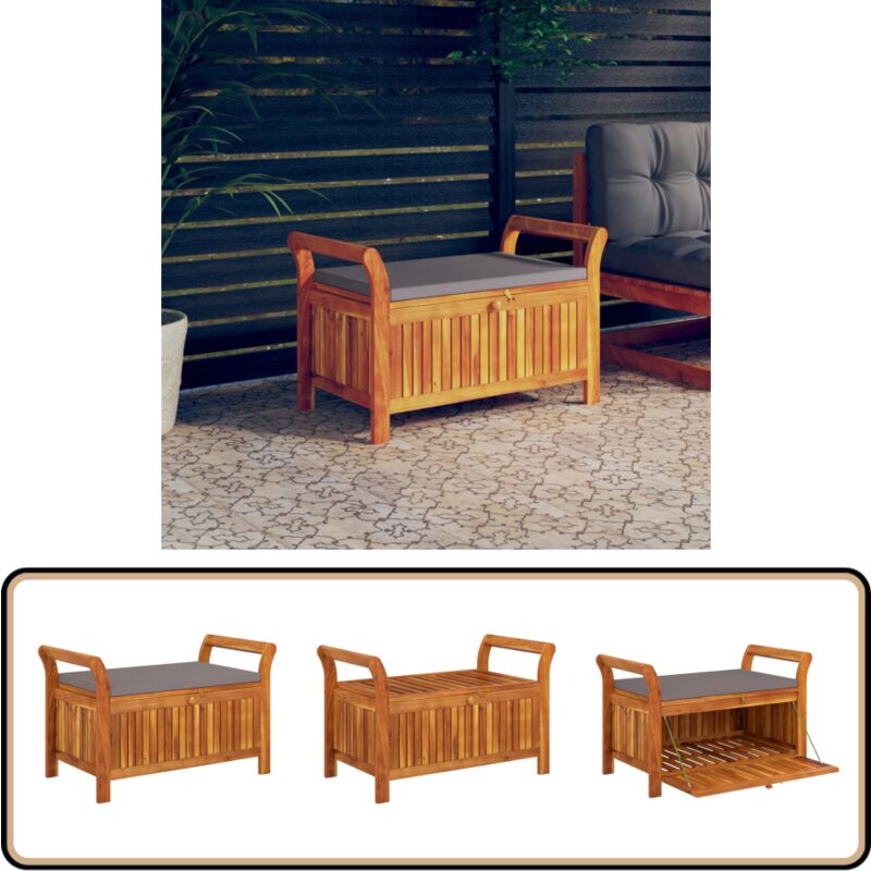 Banc de rangement de jardin avec coussin 91 cm Bois d'acacia - Banc De Jardin - Meuble De Jardin - Mobilier De Jardin - Banc De Rangement - Acacia