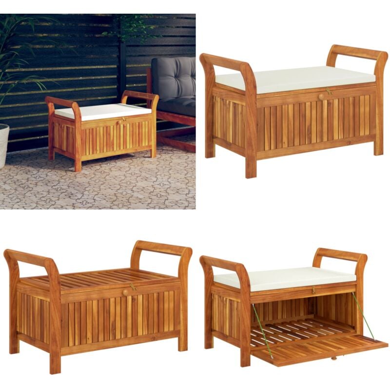 Banc de rangement de jardin avec coussin 91 cm Bois d'acacia - Banc De Jardin - Meuble De Jardin - Mobilier Extérieur - Rangement Jardin - Banc