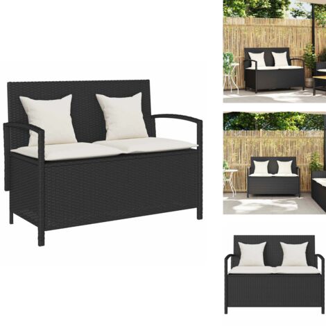 Banc de rangement de jardin avec coussin noir résine tressée - Banc De Rangement De Jardin - Bancs De Rangement De Jardin - Banc De Jardin - Banc D'extérieur