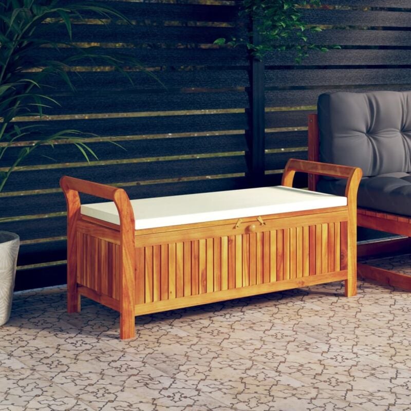 Banc de rangement de jardin Coffre de rangement avec coussin 126 cm Bois d'acacia 70199