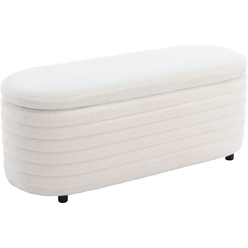 Wahson Office Chairs – Banc de rangement pliable 120L – Fausse fourrure beige – Dimensions 115,5x43x45,75 cm – Charge jusqu'à 300 kg