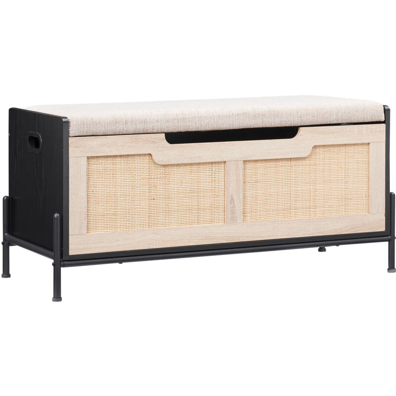 Banc de rangement en rotin avec 2 charnières de sécurité, coffre de rangement pour jouets, banc de rangement pour entrée, supporte 250 lb,