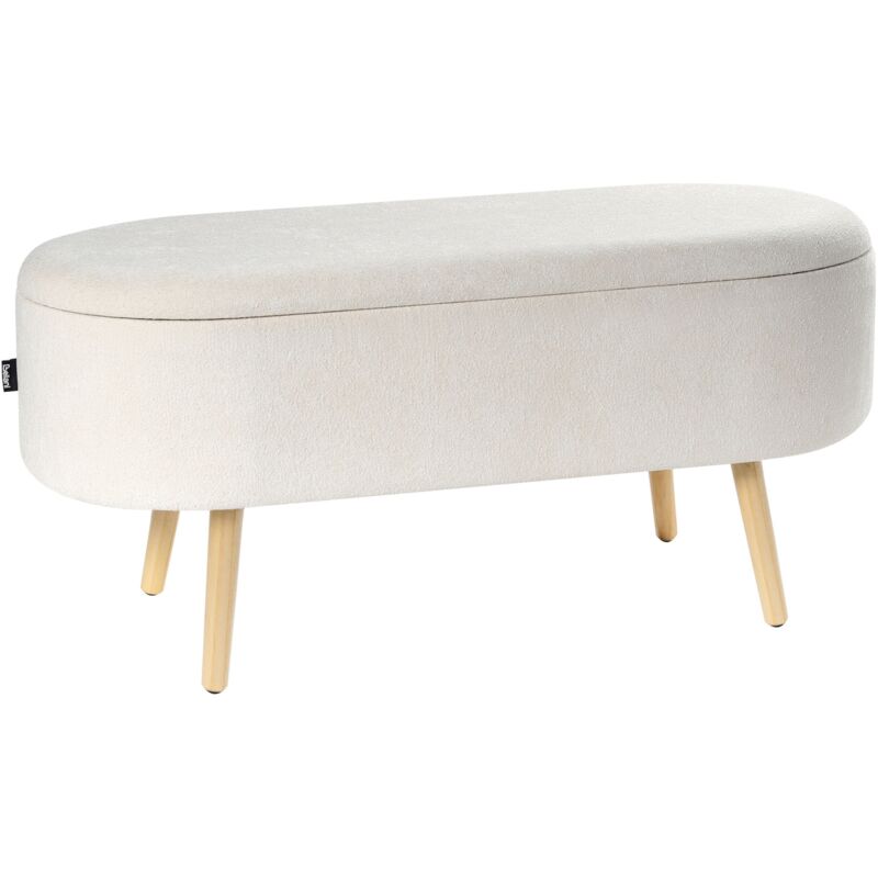 Banc de Rangement en Tissu Banc de Lit Rembourré Pieds en Bois Blanc Cassé Oklahoma