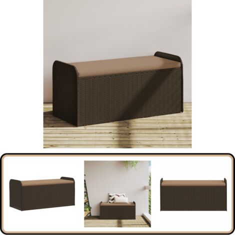 Banc de rangement et coussin marron 115x51x52 cm résine tressée - Banc De Jardin - Meuble De Jardin - Rangement Extérieur - Banc Coffre - Résine Tressée