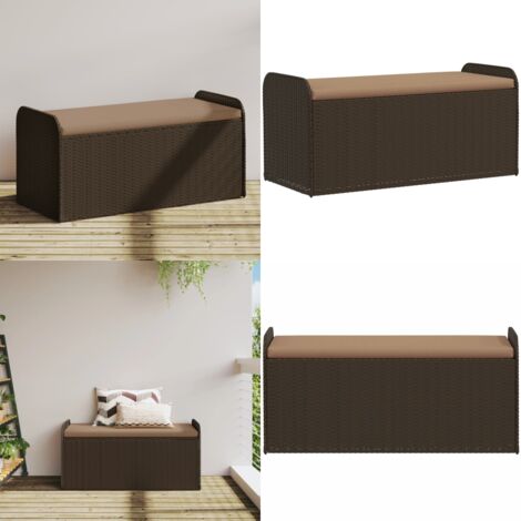 Banc de rangement et coussin marron 115x51x52 cm résine tressée - Banc De Jardin - Meuble De Jardin - Rangement Extérieur - Banc Coffre - Résine Tressée - Home & Living