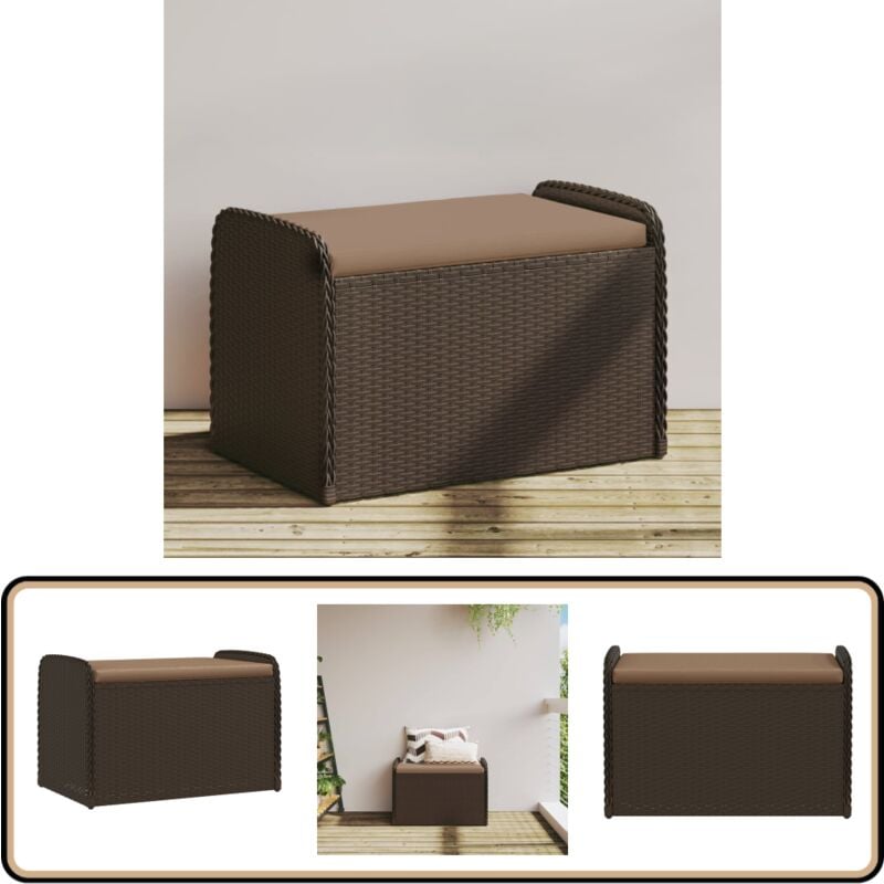 Vidaxl - Banc de rangement et coussin marron 80x51x52 cm résine tressée - Banc De Jardin - Meuble De Jardin - Rangement Extérieur - Banc Coffre